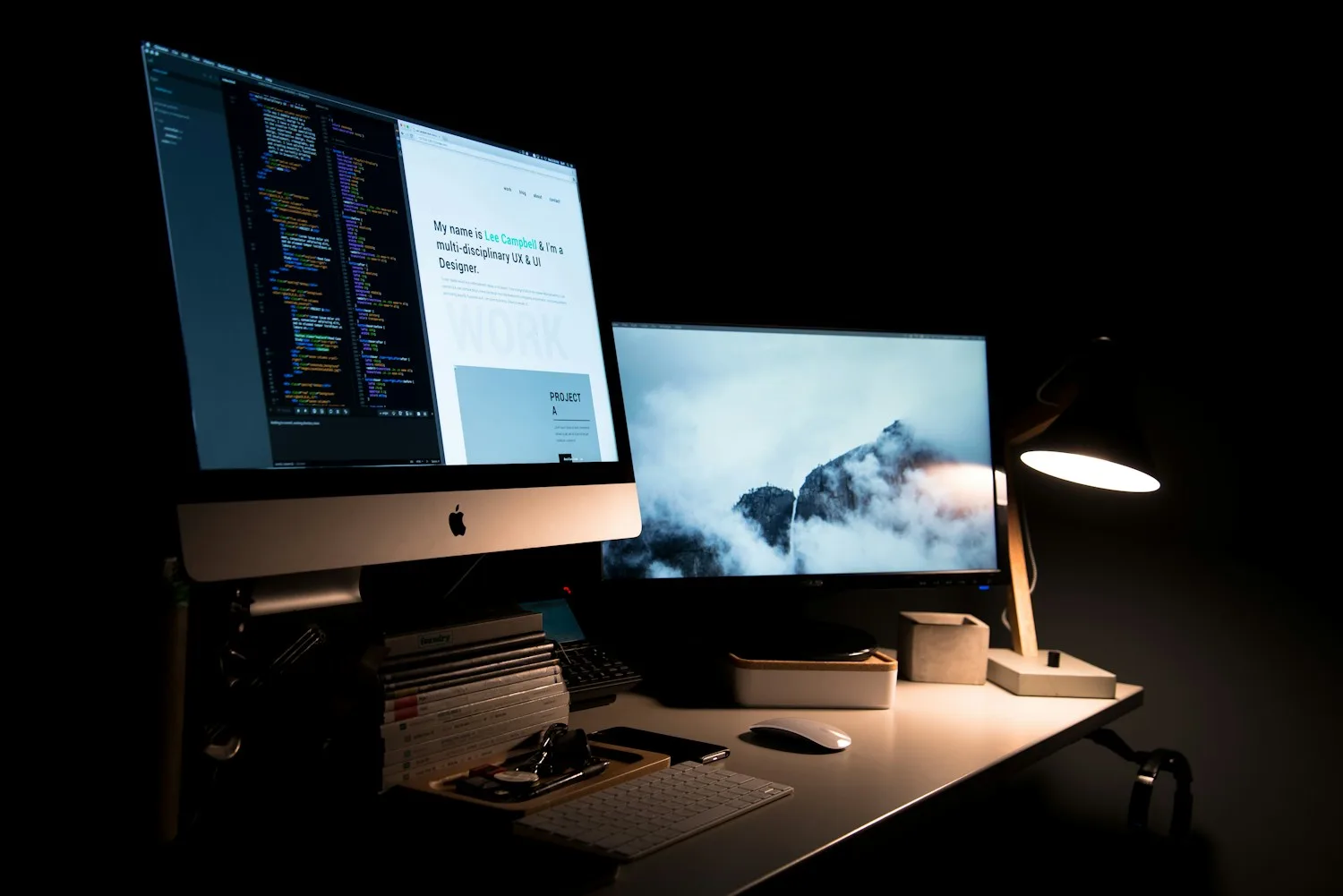 Website design and development on a desktop workstation